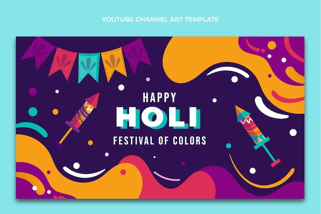 Vector gratuito arte de canal de youtube holi plano