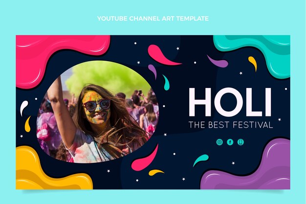 Vector gratuito arte de canal de youtube holi plano