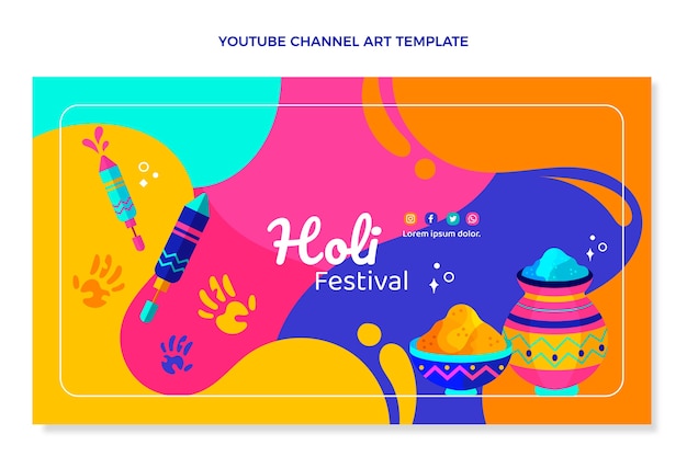 Vector gratuito arte de canal de youtube holi plano