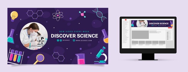 Arte del canal de youtube de investigación científica de diseño plano.