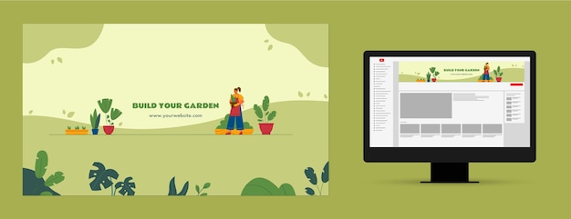 Vector gratuito arte de canal de youtube de jardinería dibujado a mano