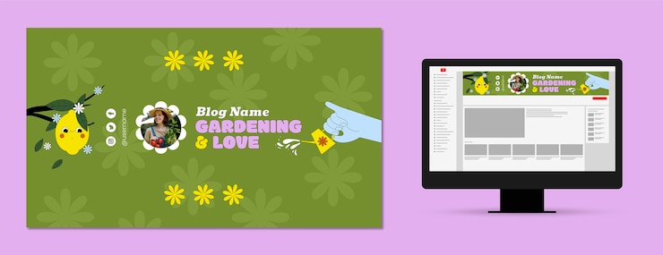 Vector gratuito arte de canal de youtube de jardinería plana