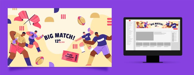 Arte de canal de youtube de juego de rugby dibujado a mano