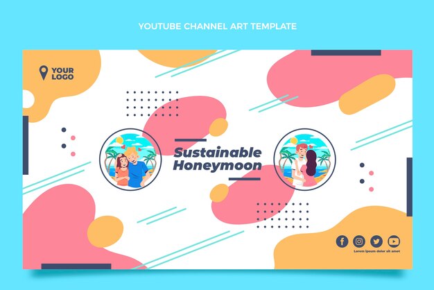 Arte del canal de youtube de luna de miel sostenible plana