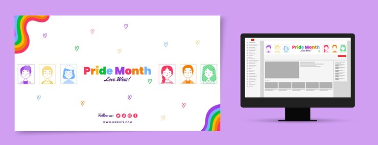 Vector gratuito arte del canal de youtube del mes del orgullo dibujado a mano