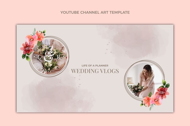 Vector gratuito arte del canal de youtube del planificador de bodas en acuarela