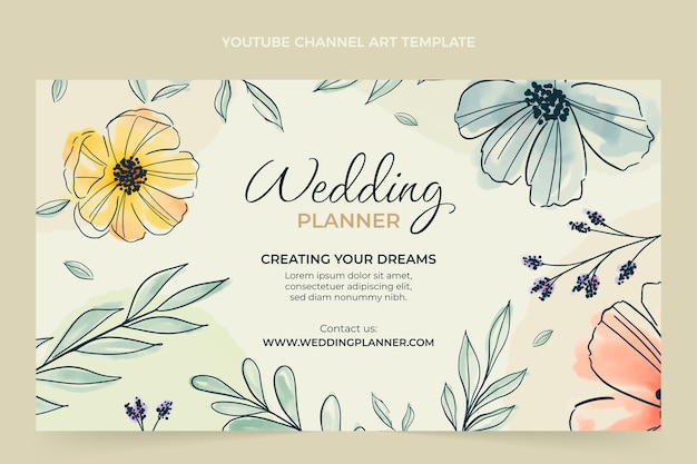 Vector gratuito arte del canal de youtube del planificador de bodas en acuarela