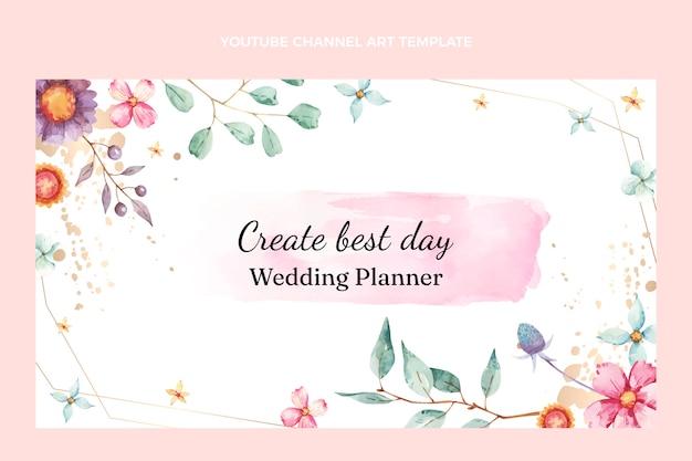 Arte del canal de youtube del planificador de bodas en acuarela