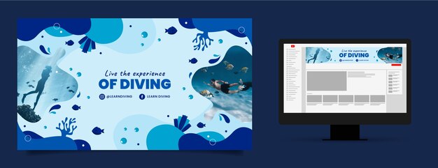 Arte de canal de youtube plano dibujado a mano de buceo