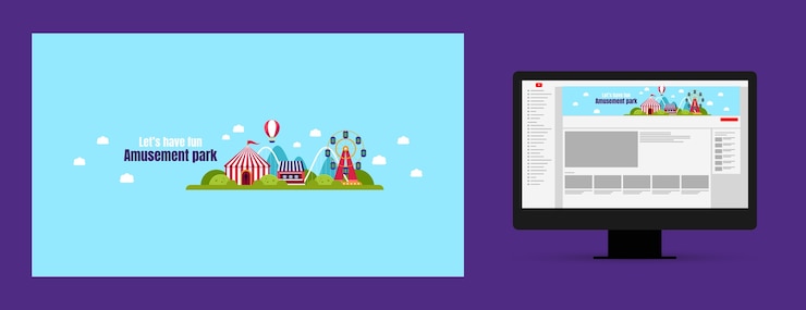 Vector gratuito arte de canal de youtube plano para parque de atracciones.