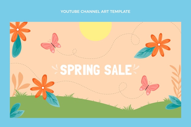 Vector gratuito arte de canal de youtube de primavera plana