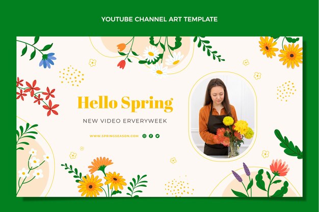 Arte de canal de youtube de primavera plana