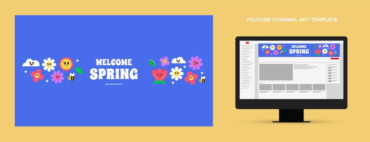 Vector gratuito arte de canal de youtube de primavera plana