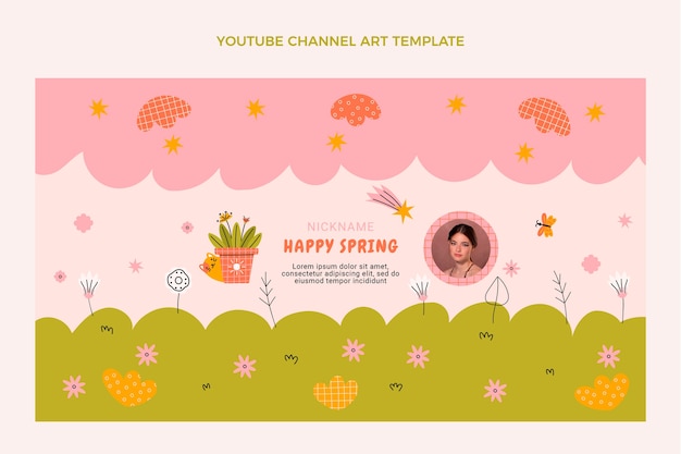 Vector gratuito arte de canal de youtube de primavera plana