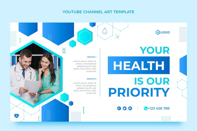 Vector gratuito arte del canal de youtube de prioridad de salud