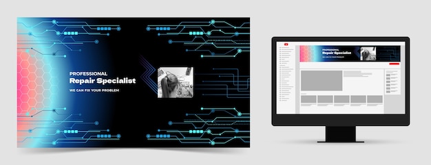 Arte de canal de youtube de reparación de tecnología degradada