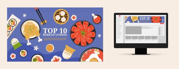 Arte de canal de youtube de restaurante coreano de diseño plano