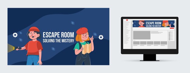 Arte de canal de youtube de sala de escape de diseño plano