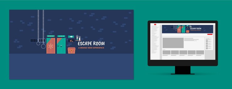 Vector gratuito arte de canal de youtube de sala de escape de diseño plano