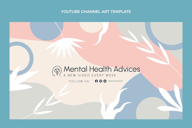 Vector gratuito arte del canal de youtube de salud mental de diseño plano