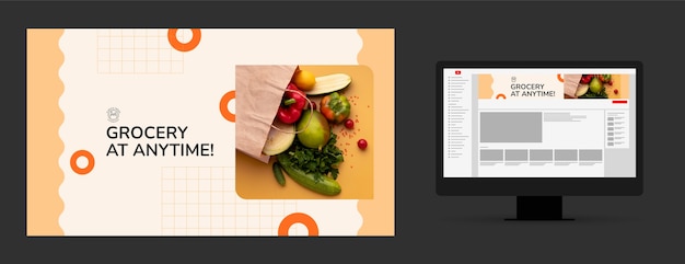 Arte de canal de youtube de supermercado plano