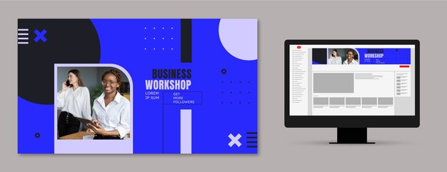 Arte de canal de youtube de taller de negocios de diseño plano