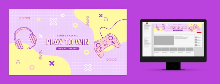 Vector gratuito arte de canal de youtube de transmisión de juegos dibujado a mano