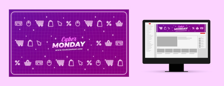 Vector gratuito arte del canal de youtube de ventas de lunes cibernético