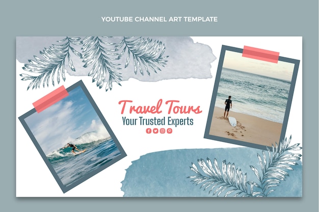 Vector gratuito arte del canal de youtube de viajes en acuarela