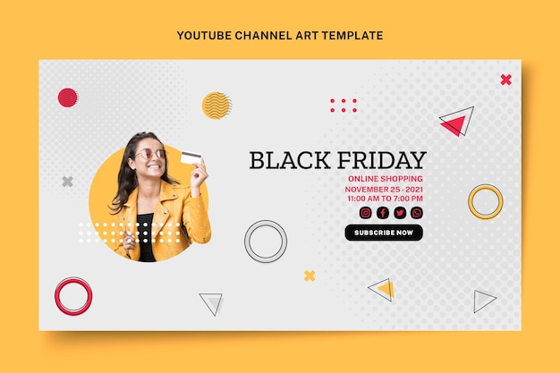 Vector gratuito arte del canal de youtube de viernes negro plano