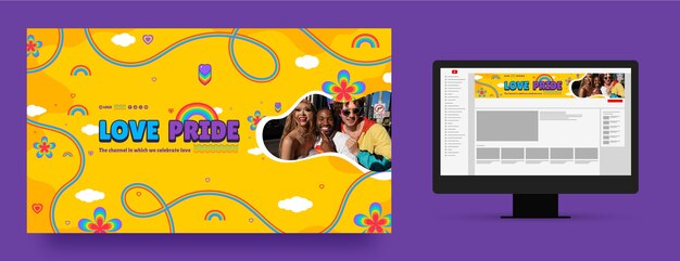 Arte dinámico del canal de youtube feliz mes del orgullo