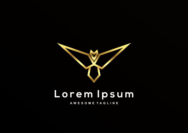 Vector gratuito arte de línea de águila de lujo con plantilla de logotipo de color dorado