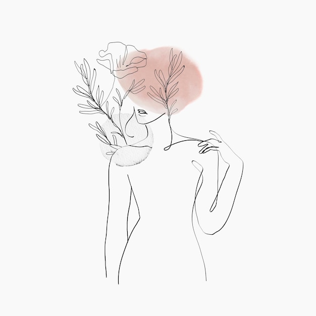 Arte de línea de cuerpo de mujer vector floral rosa pastel femenino ilustración