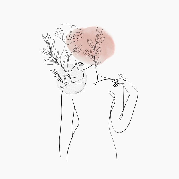 Arte de línea de cuerpo de mujer vector floral rosa pastel femenino ilustración