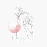 Vector gratuito arte de línea de cuerpo de mujer vector floral rosa pastel femenino ilustración