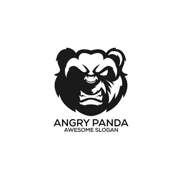 Arte de línea de diseño de logotipo de panda enojado