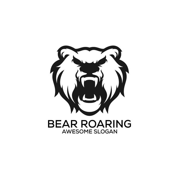 Arte de línea de diseño de logotipo rugiente de oso