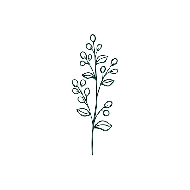 Vector gratuito arte de línea de flores silvestres de doodle de hoja botánica