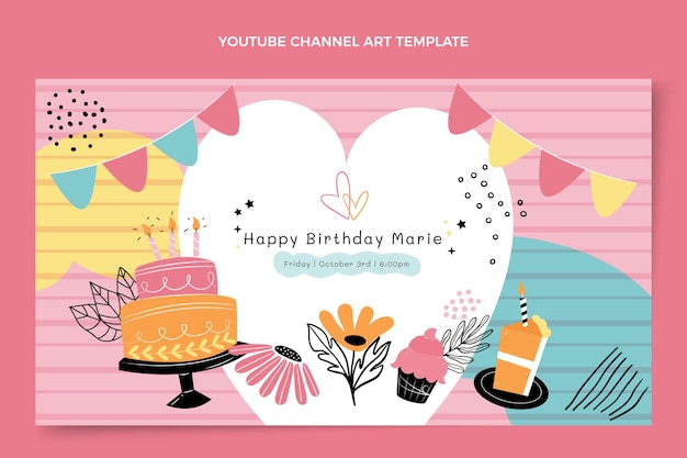 Vector gratuito arte minimalista plano del canal de youtube de cumpleaños