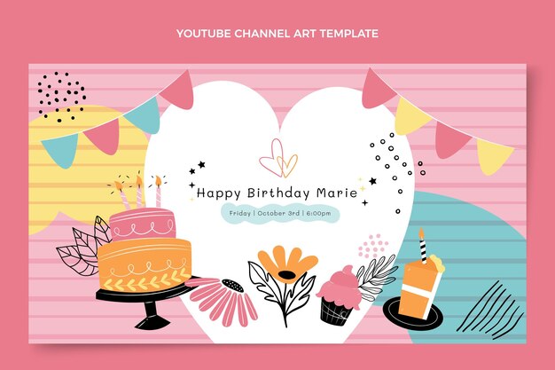 Arte minimalista plano del canal de youtube de cumpleaños