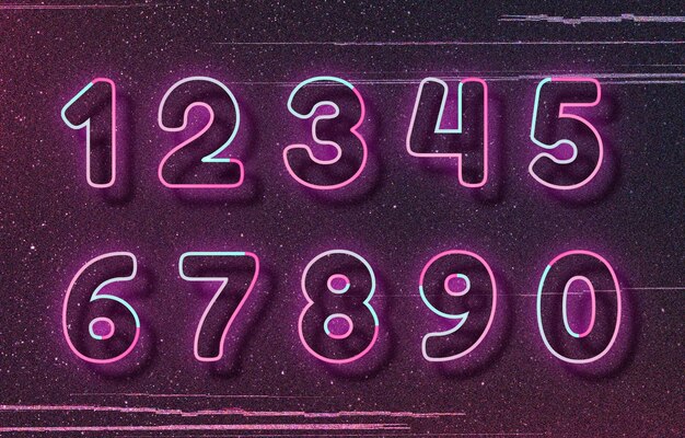 Arte de la palabra de tipografía de número de fuente de neón rosa