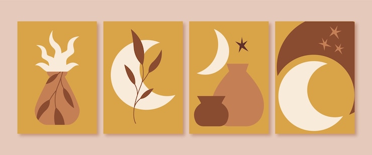 Vector gratuito arte de pared boho de diseño plano dibujado a mano