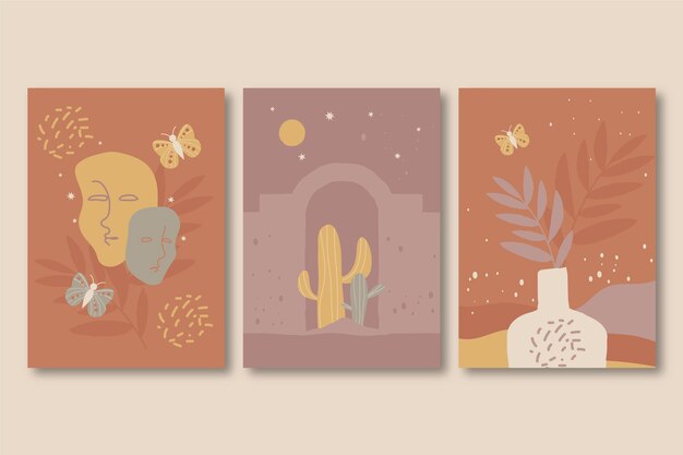 Arte de pared boho de diseño plano dibujado a mano