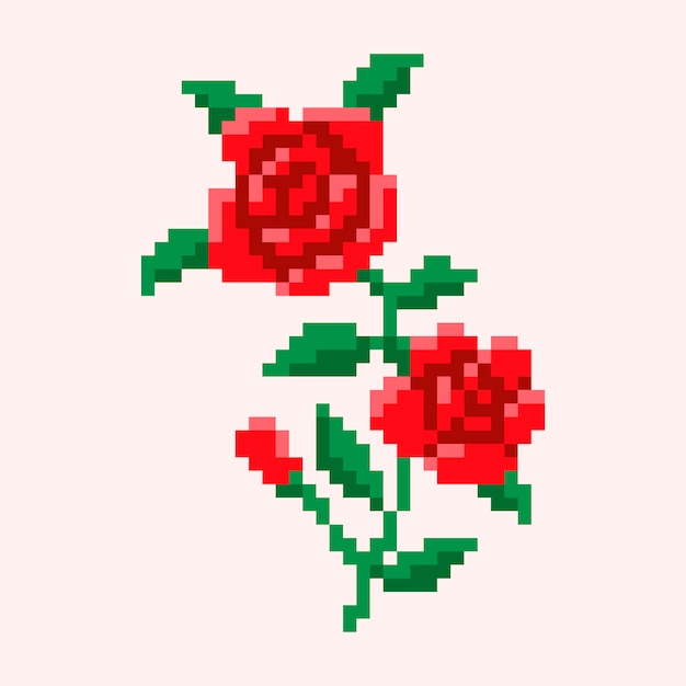 Vector gratuito arte de pixel de flor de diseño plano