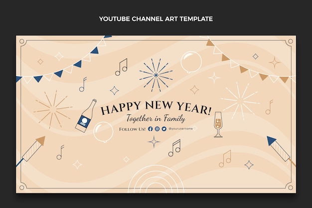 Vector gratuito arte plano del canal de youtube de año nuevo