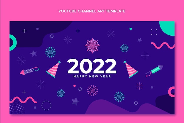 Arte plano del canal de youtube de año nuevo
