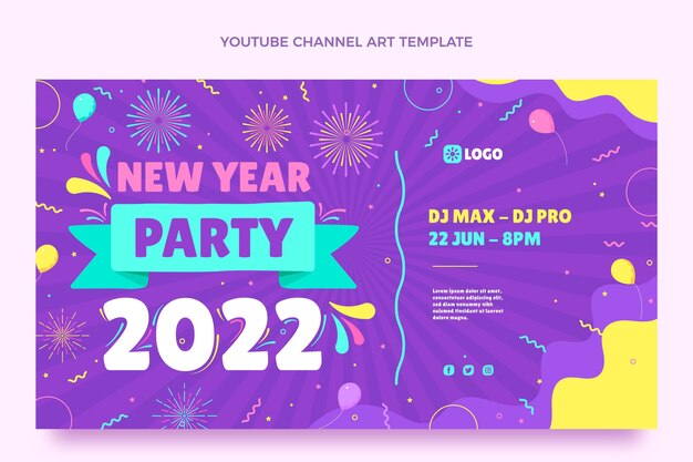 Arte plano del canal de youtube de año nuevo