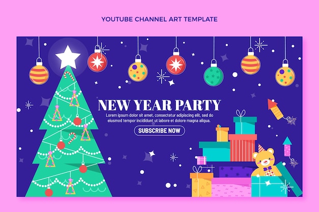 Vector gratuito arte plano del canal de youtube de año nuevo