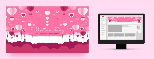 Arte plano del canal de youtube para la celebración del día de san valentín