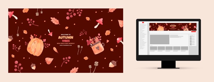 Vector gratuito arte plano del canal de youtube para la celebración de otoño